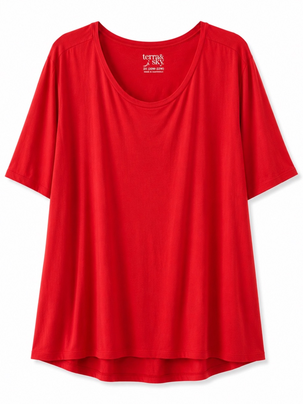 Terra & Sky Red Cotton Modal Side Slit Tunic Top 1X